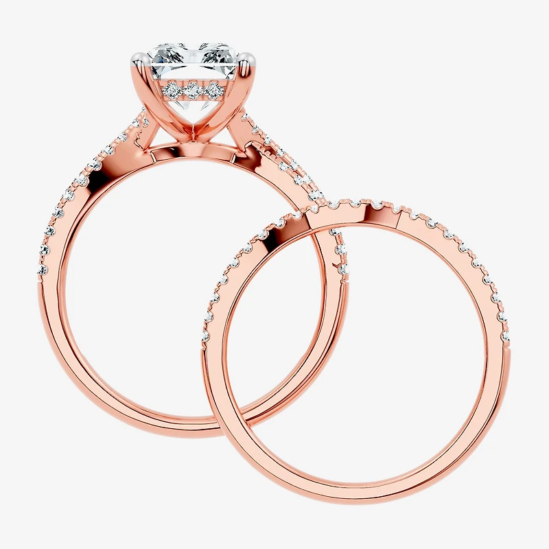 (F-G/ Vs2-Si1) Womens 3 1/2 CT. T.W Lab Grown White Diamond 10K Gold Rectangular Side Stone Bridal Set
