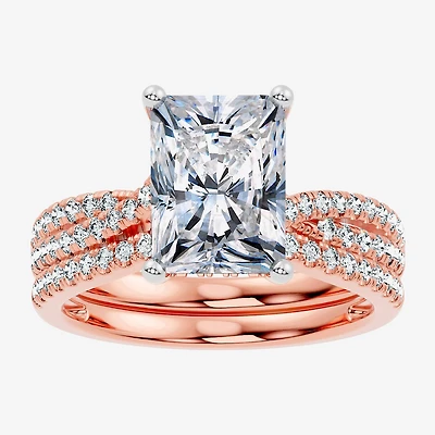 (F-G/ Vs2-Si1) Womens 3 1/2 CT. T.W Lab Grown White Diamond 10K Gold Rectangular Side Stone Bridal Set