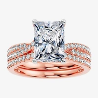 (F-G/ Vs2-Si1) Womens 3 1/2 CT. T.W Lab Grown White Diamond 10K Gold Rectangular Side Stone Bridal Set