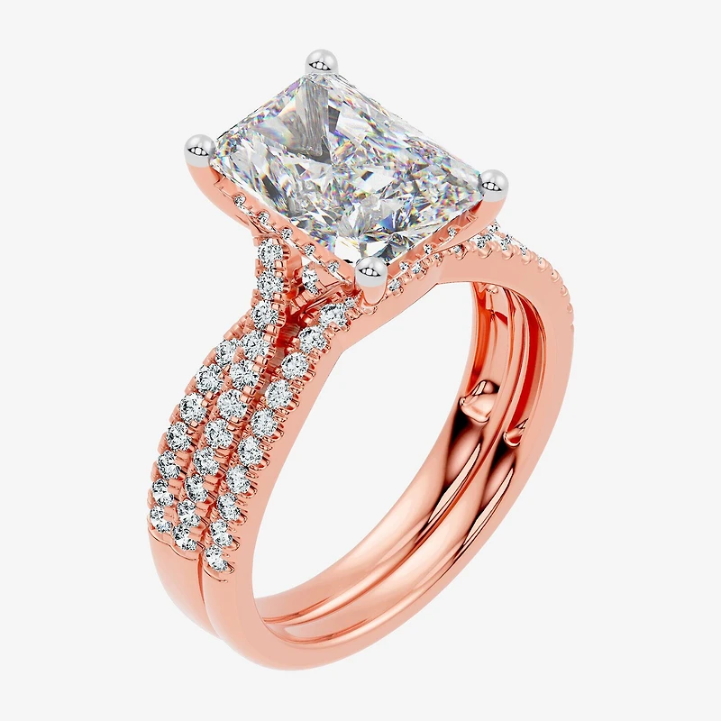 (F-G/ Vs2-Si1) Womens 3 1/2 CT. T.W Lab Grown White Diamond 10K Gold Rectangular Side Stone Bridal Set