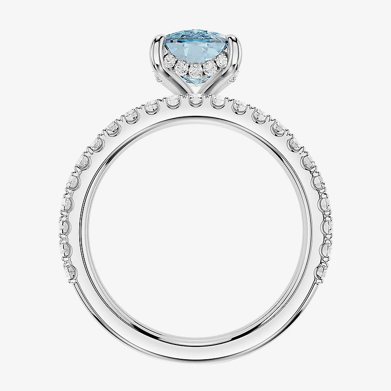 (Vs2 / F) Womens 7/8 CT. T.W. Lab Grown Blue Topaz 14K Gold Cushion Side Stone Bridal Set
