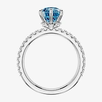 (Vs2 / F) Womens 7/8 CT. T.W. Lab Grown Blue Topaz 14K Gold Oval Side Stone Bridal Set