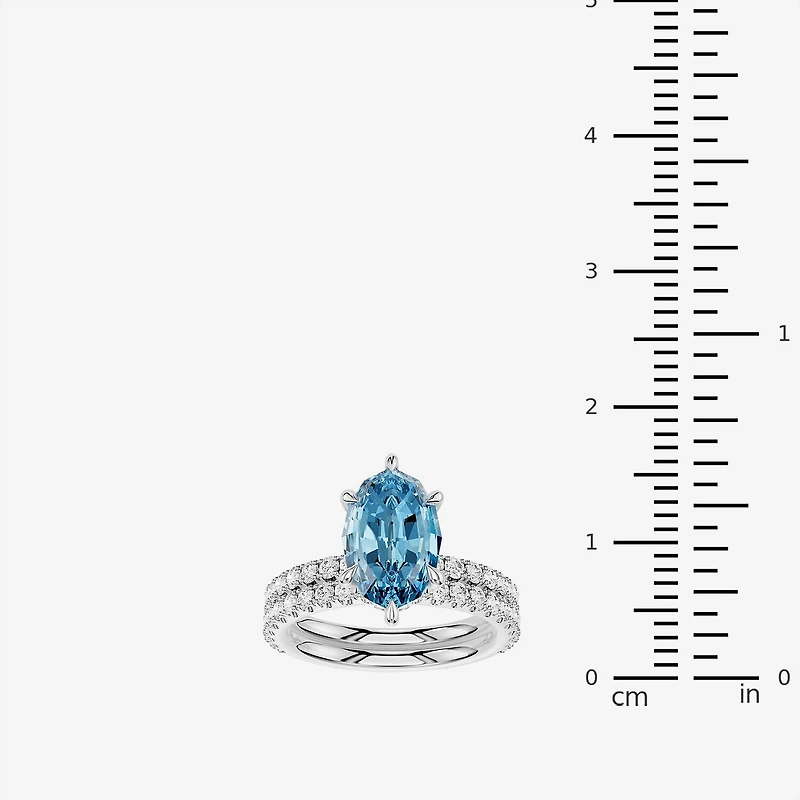 (Vs2 / F) Womens 7/8 CT. T.W. Lab Grown Blue Topaz 14K Gold Oval Side Stone Bridal Set