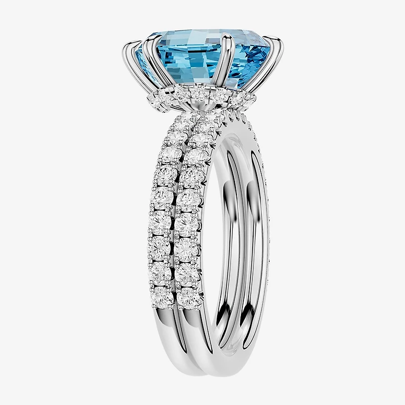 (Vs2 / F) Womens 7/8 CT. T.W. Lab Grown Blue Topaz 14K Gold Oval Side Stone Bridal Set