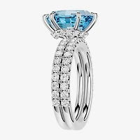 (Vs2 / F) Womens 7/8 CT. T.W. Lab Grown Blue Topaz 14K Gold Oval Side Stone Bridal Set