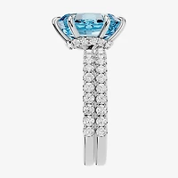 (Vs2 / F) Womens 7/8 CT. T.W. Lab Grown Blue Topaz 14K Gold Oval Side Stone Bridal Set