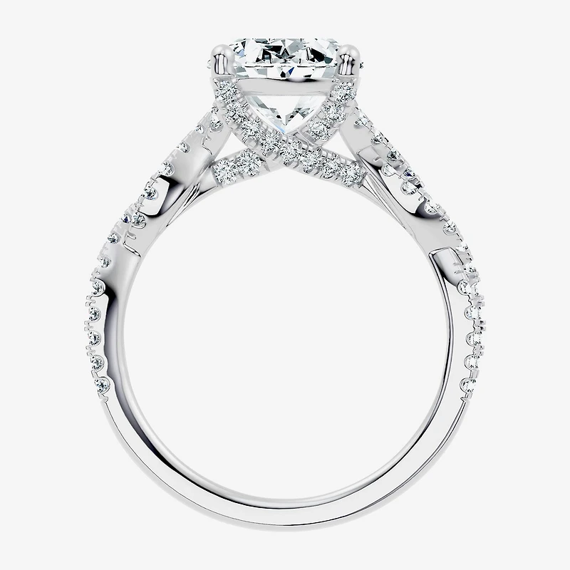 (F / Vs2-Si1) Womens 3 1/2 CT. T.W Lab Grown White Diamond 10K Gold Oval Side Stone Engagement Ring