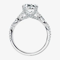 (F / Vs2-Si1) Womens 3 1/2 CT. T.W Lab Grown White Diamond 10K Gold Oval Side Stone Engagement Ring