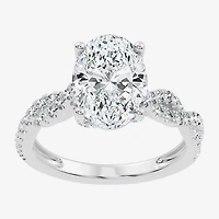 (F / Vs2-Si1) Womens 3 1/2 CT. T.W Lab Grown White Diamond 10K Gold Oval Side Stone Engagement Ring