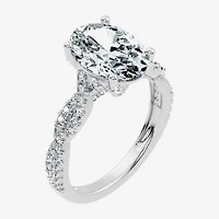 (F / Vs2-Si1) Womens 3 1/2 CT. T.W Lab Grown White Diamond 10K Gold Oval Side Stone Engagement Ring