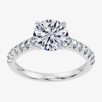 (G / Vs2-Si1) Womens 2 1/3 CT. T.W. Lab Grown White Diamond Sterling Silver Round Side Stone Engagement Ring
