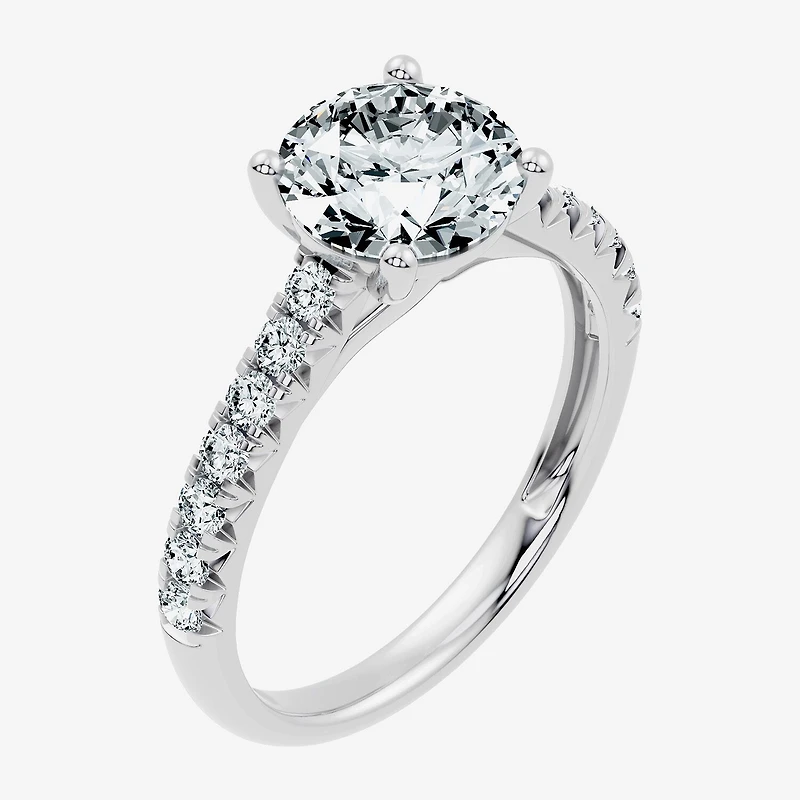 (G / Vs2-Si1) Womens 2 1/3 CT. T.W. Lab Grown White Diamond Sterling Silver Round Side Stone Engagement Ring