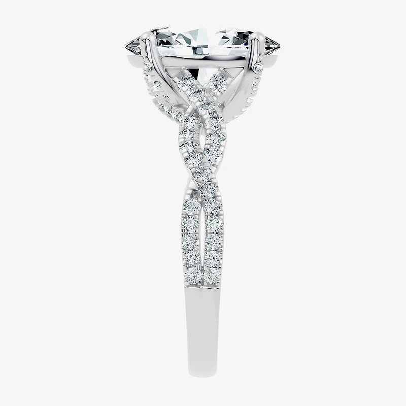 (F / Vs2-Si1) Womens 3 1/2 CT. T.W Lab Grown White Diamond 10K Gold Oval Side Stone Engagement Ring