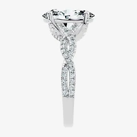 (F / Vs2-Si1) Womens 3 1/2 CT. T.W Lab Grown White Diamond 10K Gold Oval Side Stone Engagement Ring