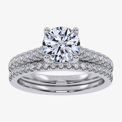 Signature By Modern Bride (F / Vs2-Si1) Womens 3 1/2 CT. T.W Lab Grown White Diamond Sterling Silver Oval Side Stone Bridal Set