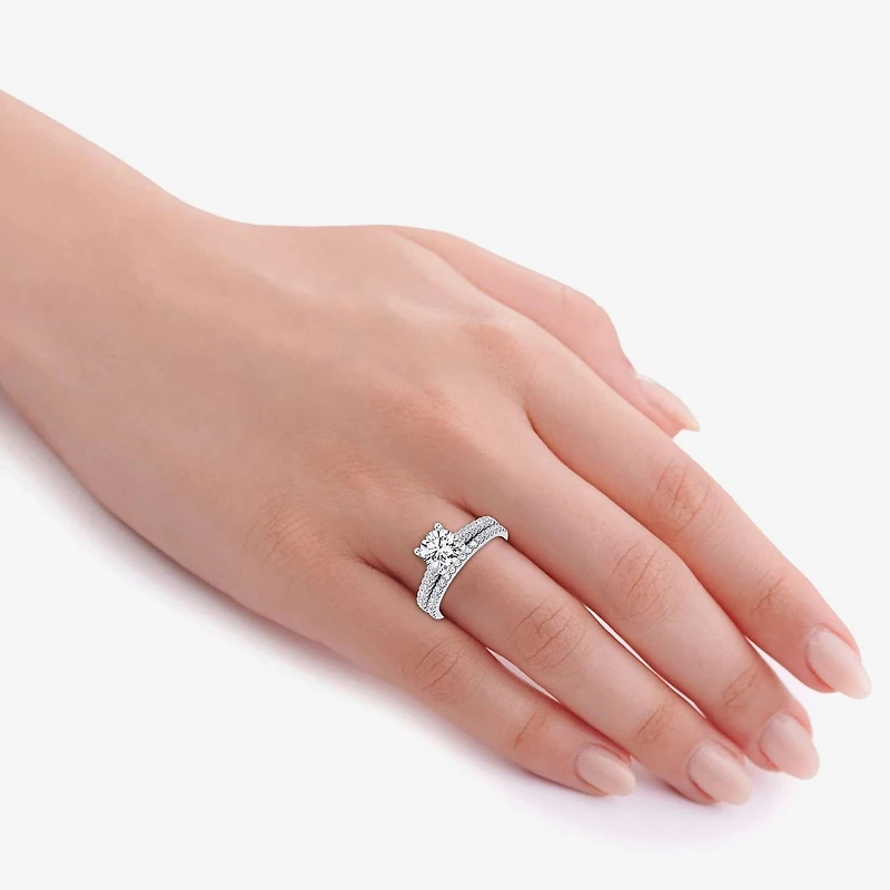 Signature By Modern Bride (F / Vs2-Si1) Womens 3 1/2 CT. T.W Lab Grown White Diamond Sterling Silver Oval Side Stone Bridal Set