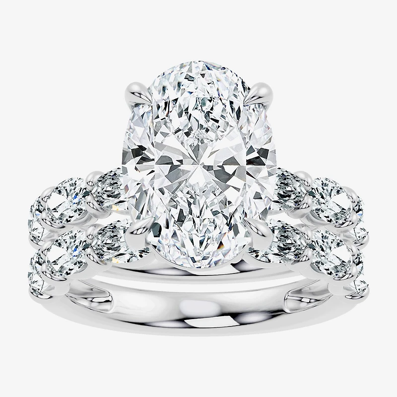 Signature By Modern Bride (F / Vs2-Si1) Womens 8 1/4 Ct. T.W. Lab Grown White Diamond 14K Gold Oval Side Stone Halo Bridal Set