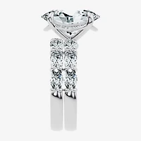 Signature By Modern Bride (F / Vs2-Si1) Womens 8 1/4 Ct. T.W. Lab Grown White Diamond 14K Gold Oval Side Stone Halo Bridal Set