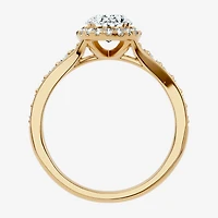 (F / Vs2-Si1) Womens 1 1/2 CT. T.W. Lab Grown White Diamond Sterling Silver Oval Side Stone Halo Engagement Ring