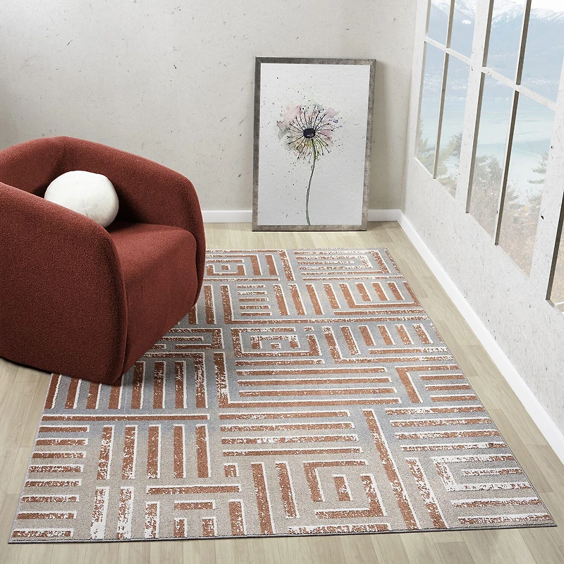 LR Home Riley Geometric Washable Indoor Rectangular Accent Rug