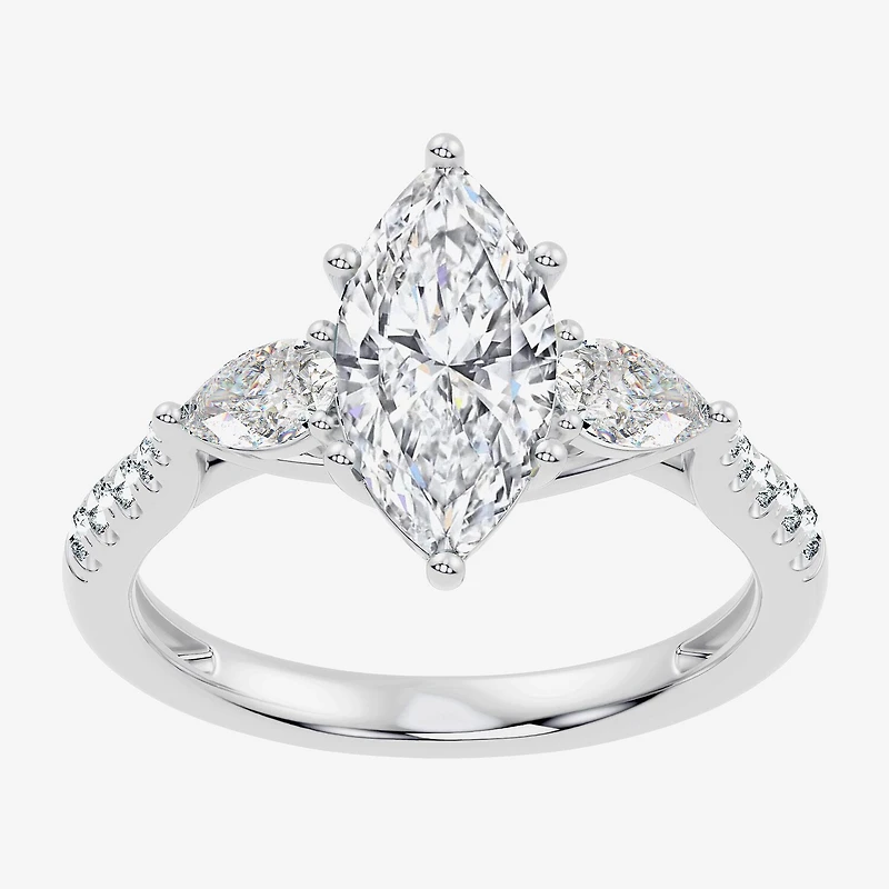 Signature By Modern Bride (F-G / Vs2-Si1) Womens 2 1/2 CT. T.W. Lab Grown White Diamond 10K Gold Marquise Side Stone 3-Stone Engagement Ring