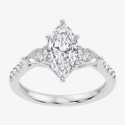 Signature By Modern Bride (F-G / Vs2-Si1) Womens 2 1/2 CT. T.W. Lab Grown White Diamond 10K Gold Marquise Side Stone 3-Stone Engagement Ring