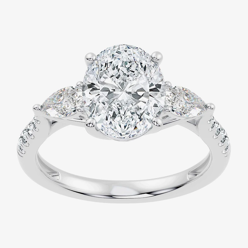Signature By Modern Bride (F-G / Vs2-Si1) Womens 2 1/2 CT. T.W. Lab Grown White Diamond 10K Gold Oval Side Stone 3-Stone Engagement Ring