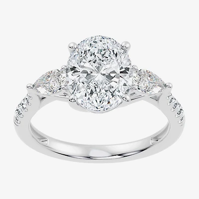 Signature By Modern Bride (F-G / Vs2-Si1) Womens 2 1/2 CT. T.W. Lab Grown White Diamond 10K Gold Oval Side Stone 3-Stone Engagement Ring