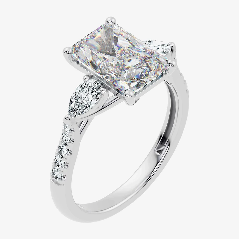 Signature By Modern Bride (F-G / Vs2-Si1) Womens 2 1/2 CT. T.W. Lab Grown White Diamond 10K Gold Rectangular Side Stone 3-Stone Engagement Ring