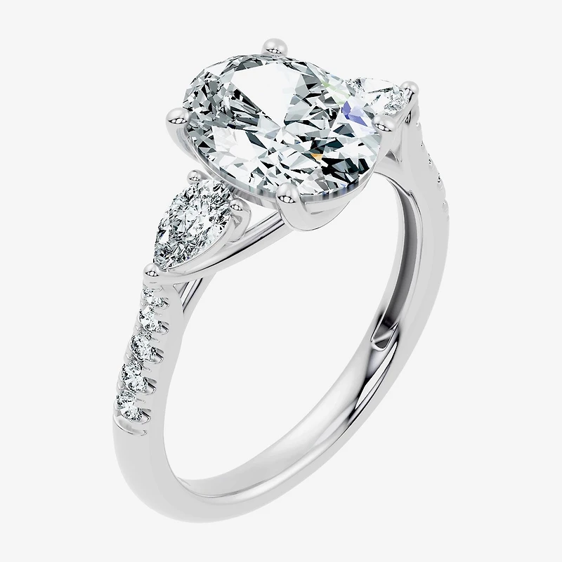 Signature By Modern Bride (F-G / Vs2-Si1) Womens 2 1/2 CT. T.W. Lab Grown White Diamond 10K Gold Oval Side Stone 3-Stone Engagement Ring