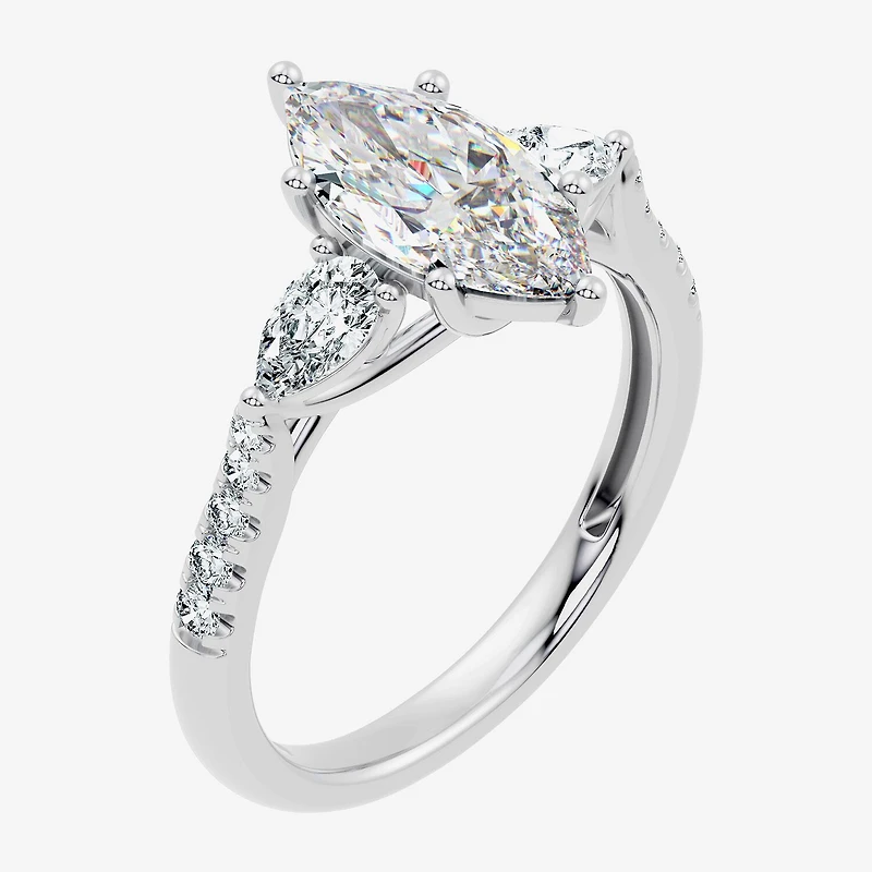 Signature By Modern Bride (F-G / Vs2-Si1) Womens 2 1/2 CT. T.W. Lab Grown White Diamond 10K Gold Marquise Side Stone 3-Stone Engagement Ring
