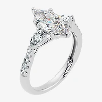 Signature By Modern Bride (F-G / Vs2-Si1) Womens 2 1/2 CT. T.W. Lab Grown White Diamond 10K Gold Marquise Side Stone 3-Stone Engagement Ring