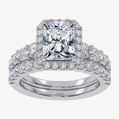 Signature By Modern Bride (F-G / Vs2-Si1) Womens 3 CT. T.W. Lab Grown White Diamond 10K Gold Rectangular Side Stone Bridal Set