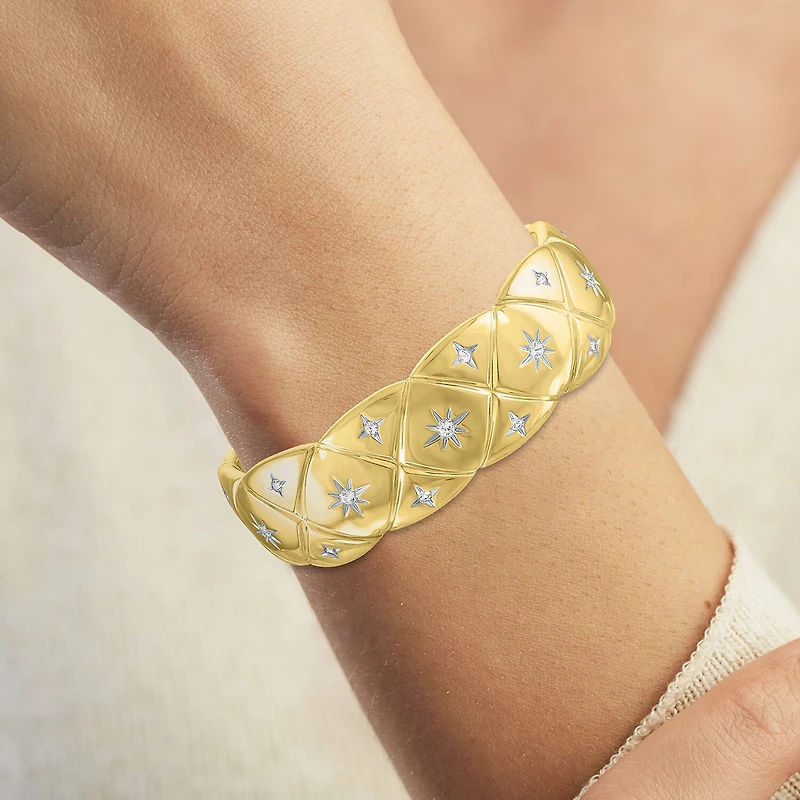 Bold Addiction Womens White Sapphire 14K Gold Over Brass Cuff Bracelet