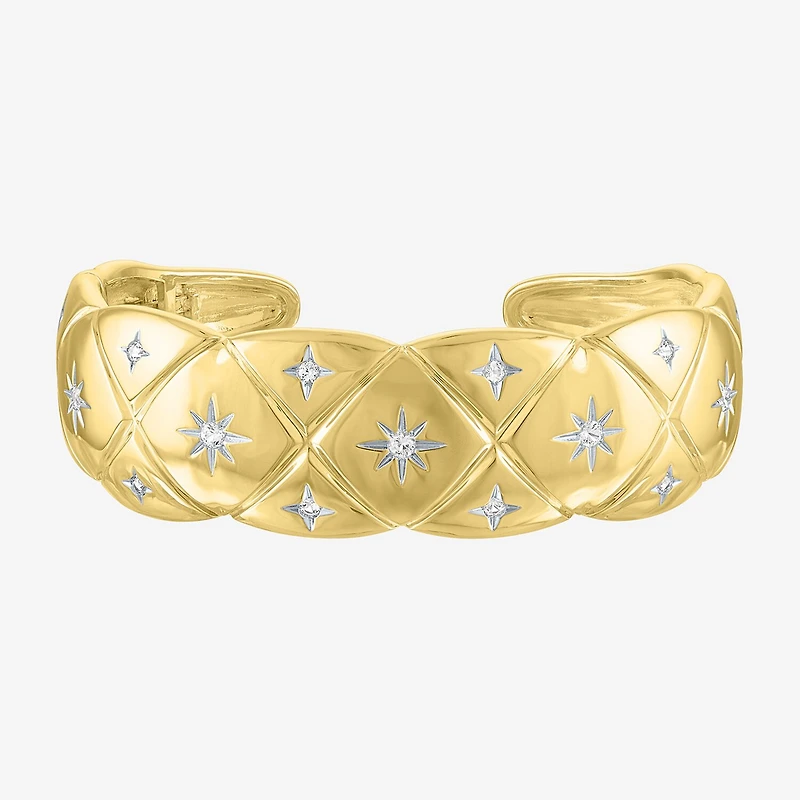 Bold Addiction Womens White Sapphire 14K Gold Over Brass Cuff Bracelet