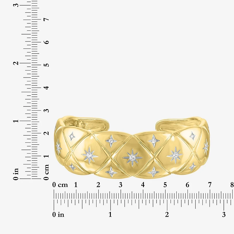 Bold Addiction Womens White Sapphire 14K Gold Over Brass Cuff Bracelet