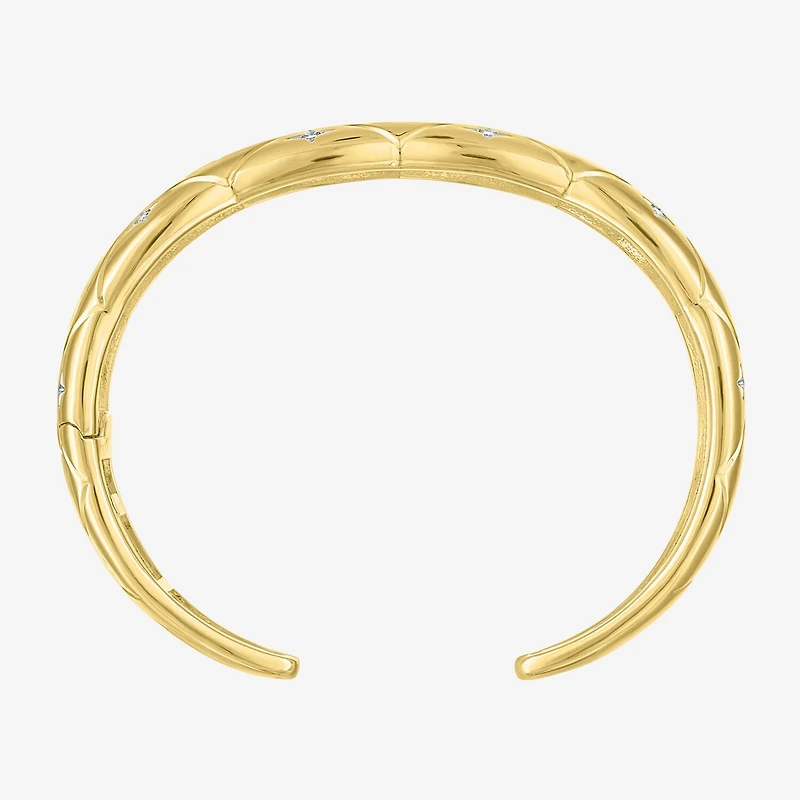 Bold Addiction Womens White Sapphire 14K Gold Over Brass Cuff Bracelet