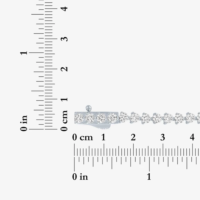 Bold Addiction Womens Lab Created White Sapphire Pure Silver Over Brass 7.5 Inch Tennis Bracelet