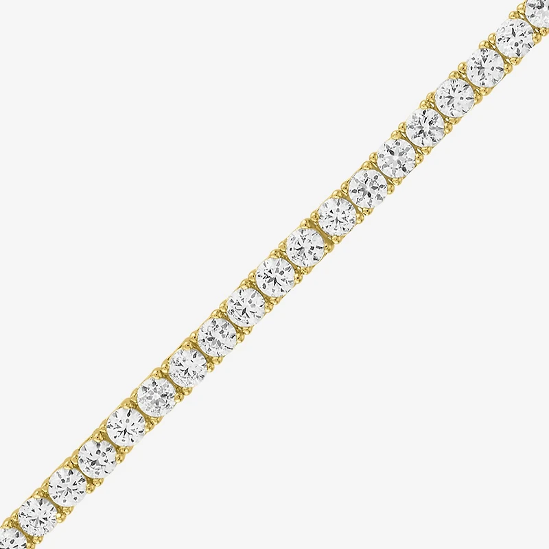 Bold Addiction Womens Lab Created White Sapphire 14K Gold Over Brass 7.5 Inch Tennis Bracelet