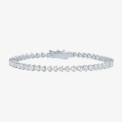 Bold Addiction Womens Lab Created White Sapphire Pure Silver Over Brass 7.5 Inch Tennis Bracelet