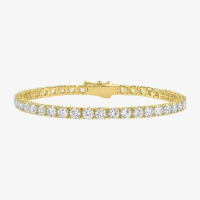 Bold Addiction Womens Lab Created White Sapphire 14K Gold Over Brass 7.5 Inch Tennis Bracelet