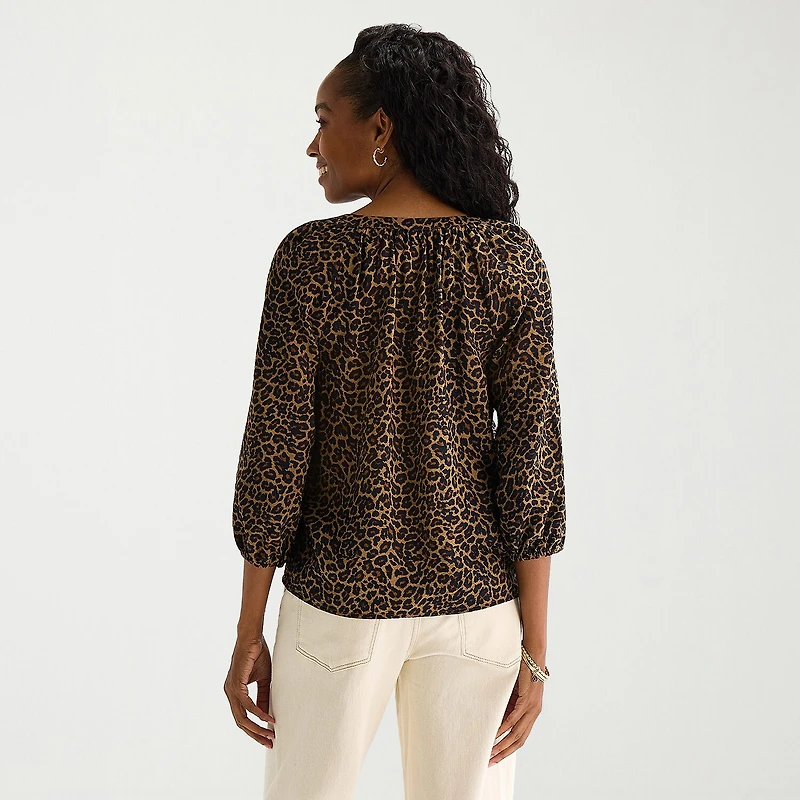 St. John's Bay Womens Tall Split Tie Neck 3/4 Sleeve Blouse