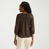 St. John's Bay Womens Tall Split Tie Neck 3/4 Sleeve Blouse