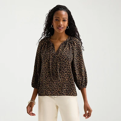 St. John's Bay Womens Tall Split Tie Neck 3/4 Sleeve Blouse