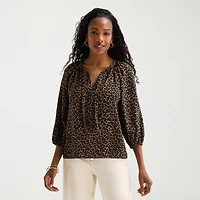 St. John's Bay Womens Tall Split Tie Neck 3/4 Sleeve Blouse