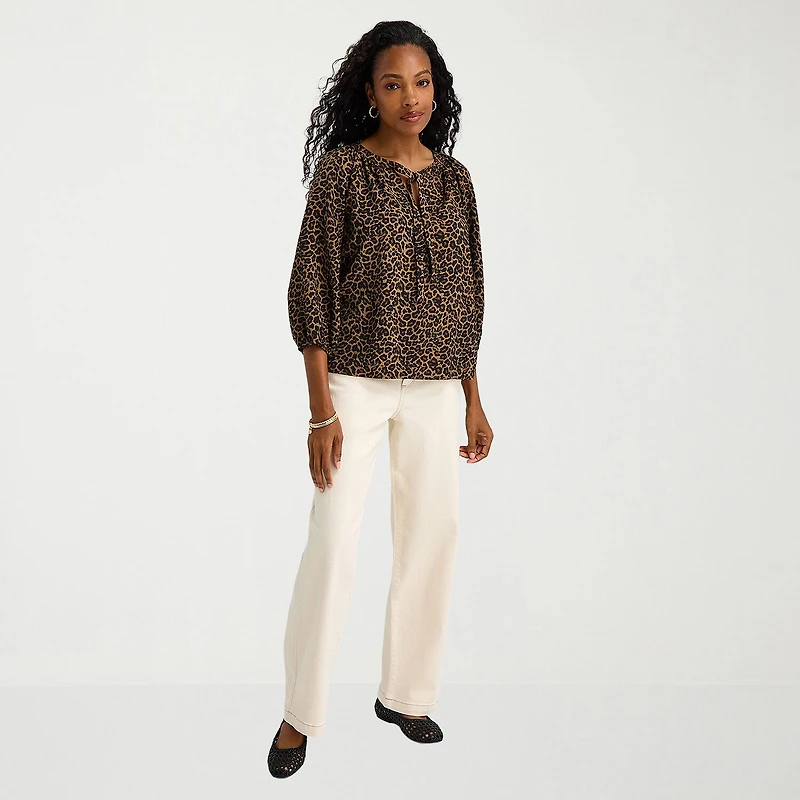 St. John's Bay Womens Tall Split Tie Neck 3/4 Sleeve Blouse