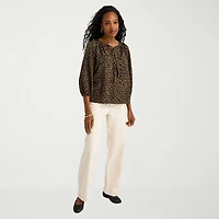 St. John's Bay Womens Tall Split Tie Neck 3/4 Sleeve Blouse