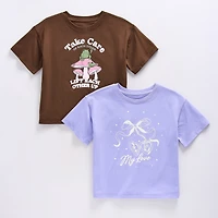 Thereabouts Little & Big Kid Girls Hidden Access Opening Crew Neck Short Sleeve Adaptive Boxy Fit 2 Pack Graphic T-Shirt