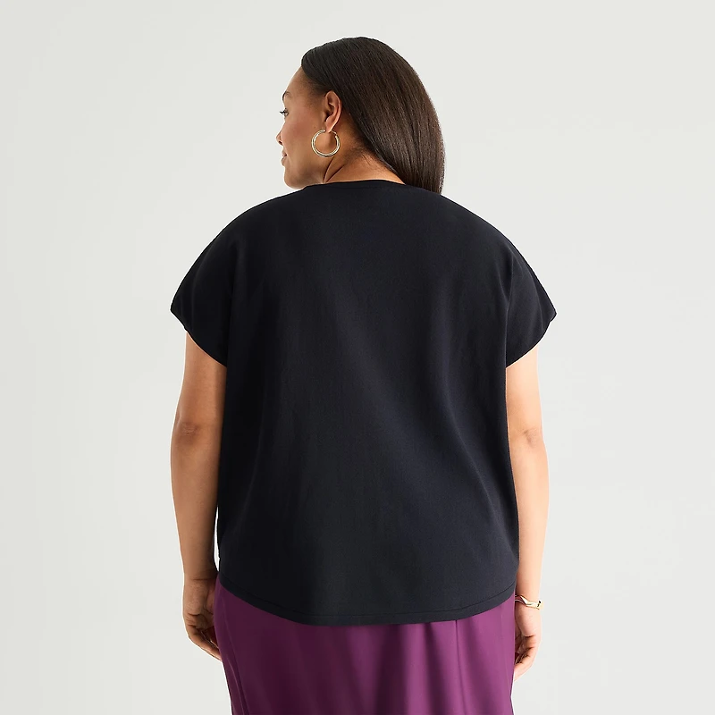 Worthington Plus Womens Crew Neck Short Sleeve Pullover Sweater