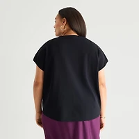 Worthington Plus Womens Crew Neck Short Sleeve Pullover Sweater